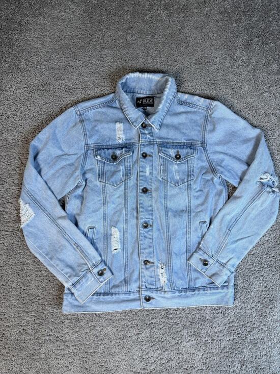 RUDE Other - RUDE Jacket Mens M Blue Biker Denim Distressed Collared Button Pockets